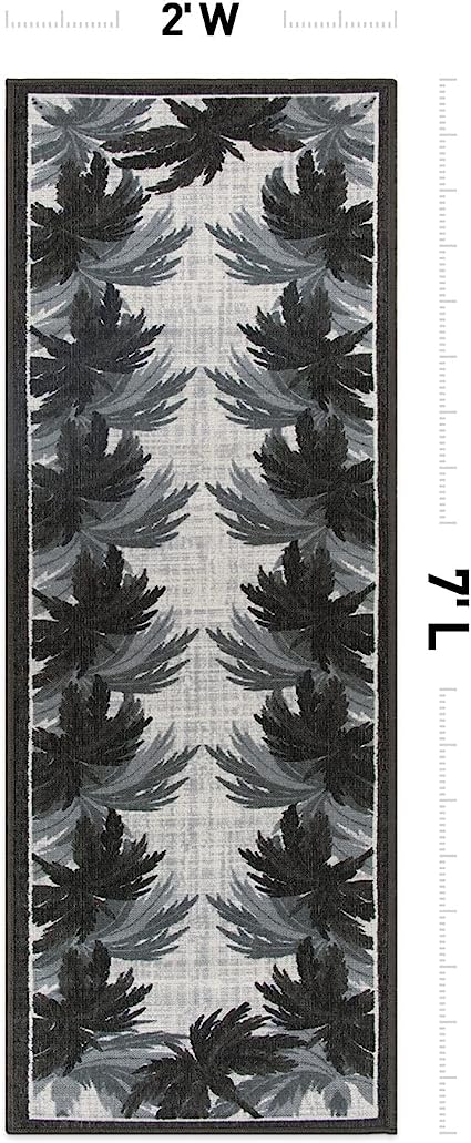 Tropical Floral Border Non-Shedding Outdoor Rugs -  2' x 7'