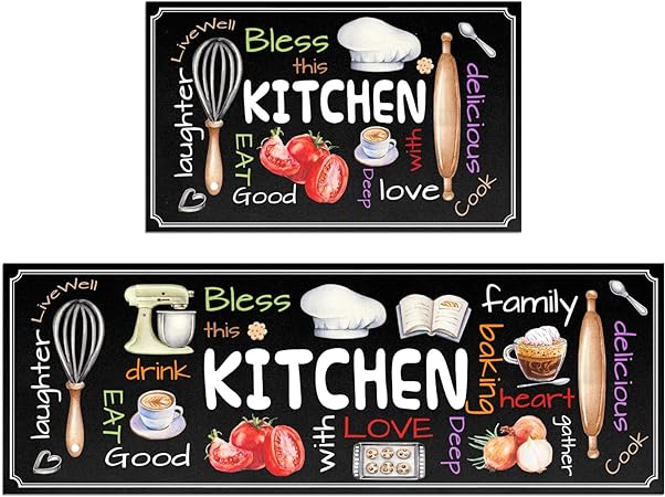 Set of 2 Non Slip Thick Kitchen Rugs and Mats, 17"x47"+17"x28"