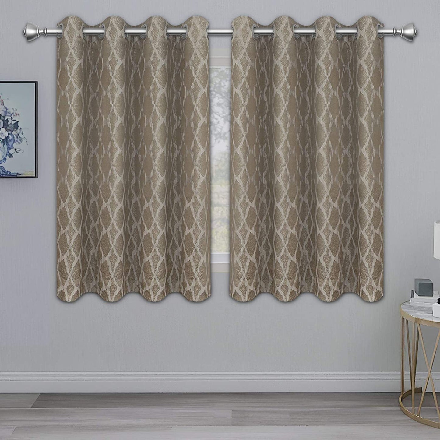 Jacquard Blackout Curtains for Bedroom, Cold/Heat/Sun Blocking and Noise Reduction Thermal Insulated Window Drapes, Camel, 52 x 63 inch Length, Set of 2 Grommet Curtain Panels