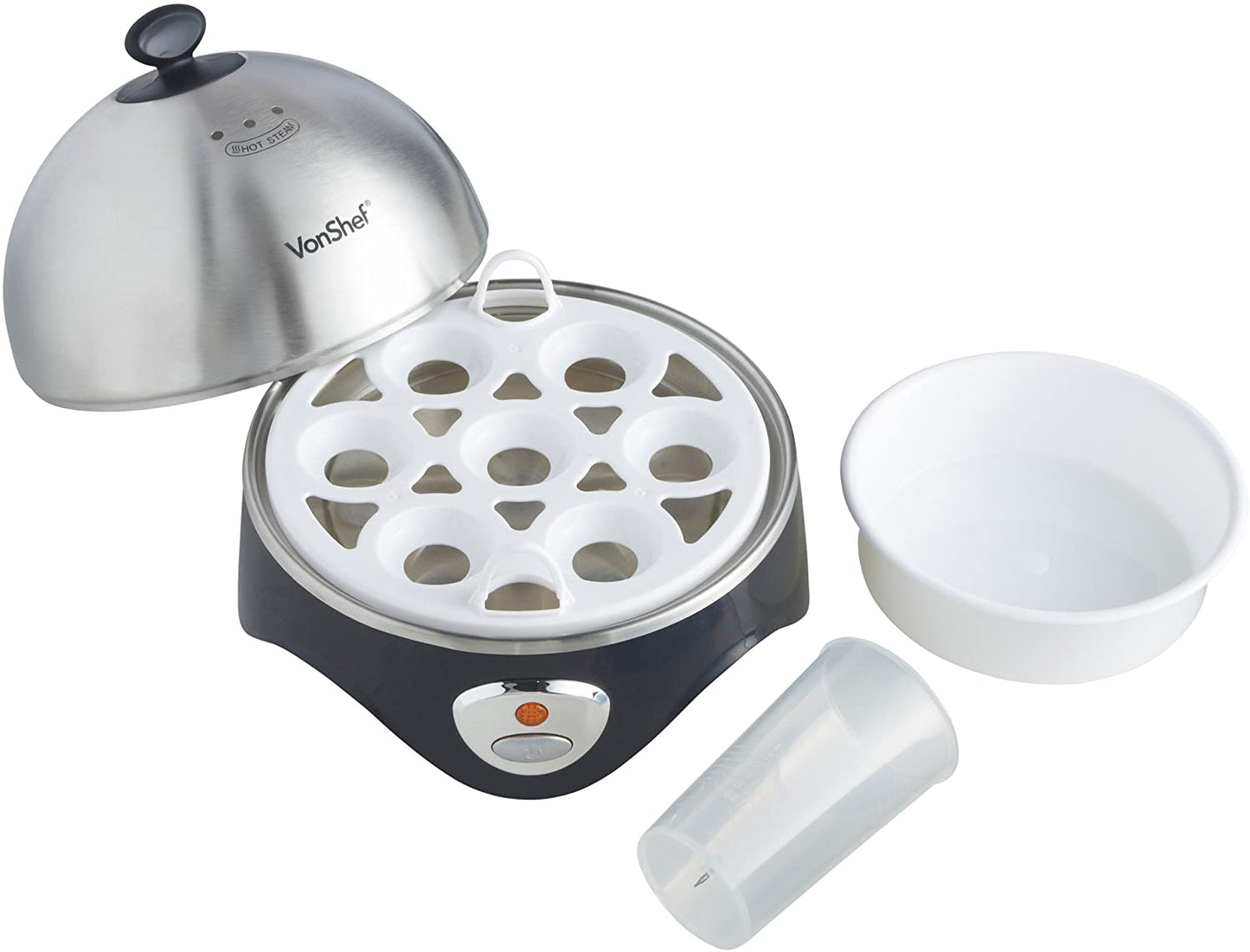 7- Egg Electric Cooker Stainless Steel with Poacher & Steamer Attachment