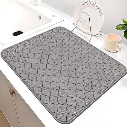 Ultra Absorbent Dish Drying Mats - Machine Washable and Super Fast Drying - Practical Solution for Efficiently Drying Dishes - 15,7 by 19,6 Inches (Black)