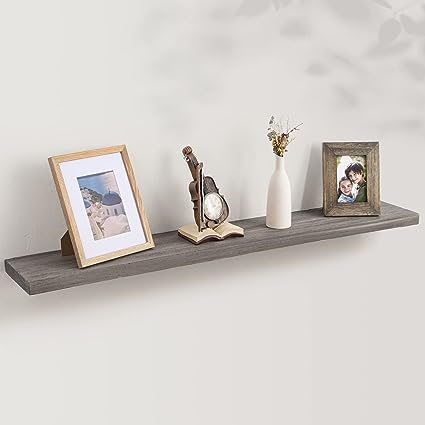 Floating Shelves, 8 Inch Deep Rustic Solid Elm Wood Wall Shelves, 24 Inch Width Set of 2