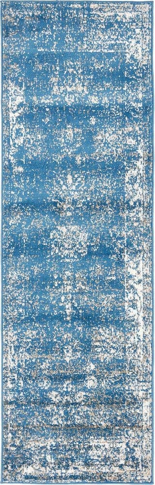 Vintage Distressed Bordered Blue Area Rugs