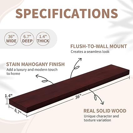 24 Inch Walnut Wall Shelf Set of 2 (24 x 6.7 x 1.4 inch)