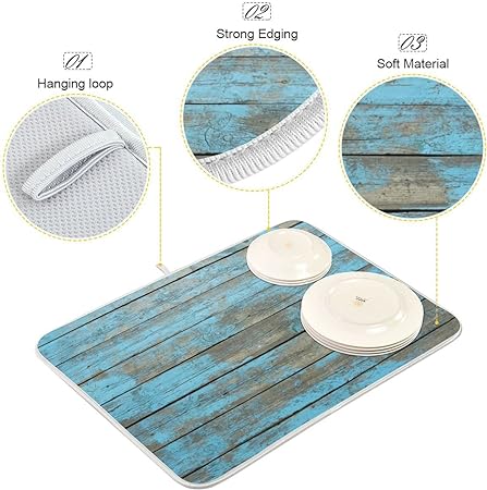 Absorbent Black Marble Dish Drying Mat Luxury Golden Kitchen Counter Mat, 18x24 inch