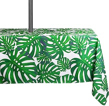 Medallion Outdoor Tablecloth with Umbrella Hole - Water Resistant Spillproof Table Cover (Zippered - 60" x 60" Square, Light Green)