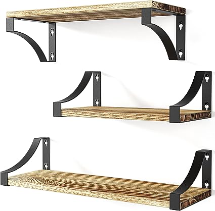 Set of 3 Floating Shelves with Heavy Duty Metal Frame, Hold up to 55lbs, Gray