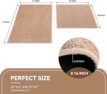 Washable, Non Skid Rugs for Kitchen, (17"x30"+17"x47", Camel)