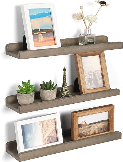 Wood Picture Ledge Shelf Rustic Floating Shelves Set of 3 for Storage and Display 16.9 inch Carbonized Black