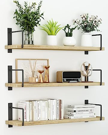 24 Inches Easy to Install Wall Mounted Shelves, Set of 3 (Brown)