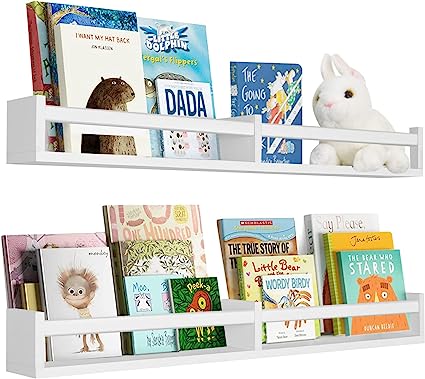 Floating Nursery Book Shelves for Wall Set of 2, Classic White Wall Bookshelf for Kids Room,Book Shelf for Kids Rooms Bedroom Bathroom (16.5 inches Set of 2 White)