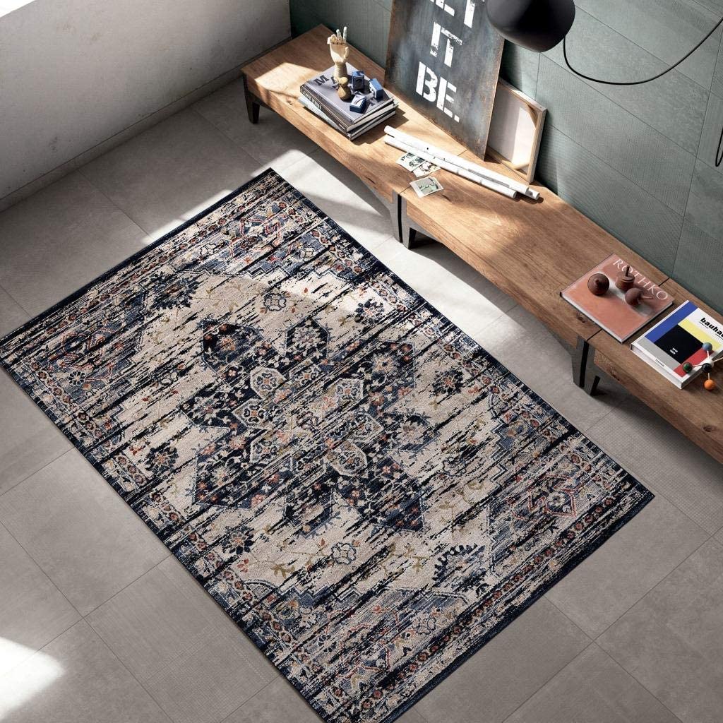Nottingham Navy Oriental Soft Area Rug