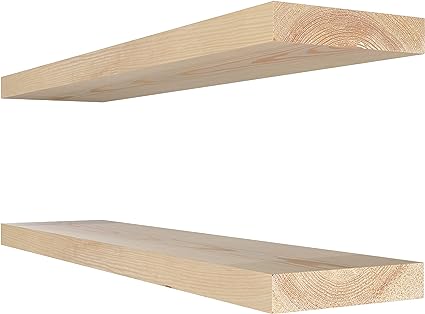 Floating Wood Shelves Set of 2 - Rustic Shelf 16 inch - Handcrafted in Europe - Walnut Color - 16" x 6.7"