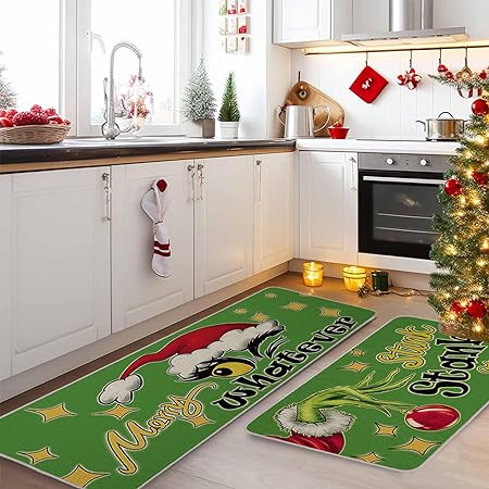 Non Skid Washable Black and White Boho Kitchen Rug Sets of 2, 17x29 and 17x47 Inch