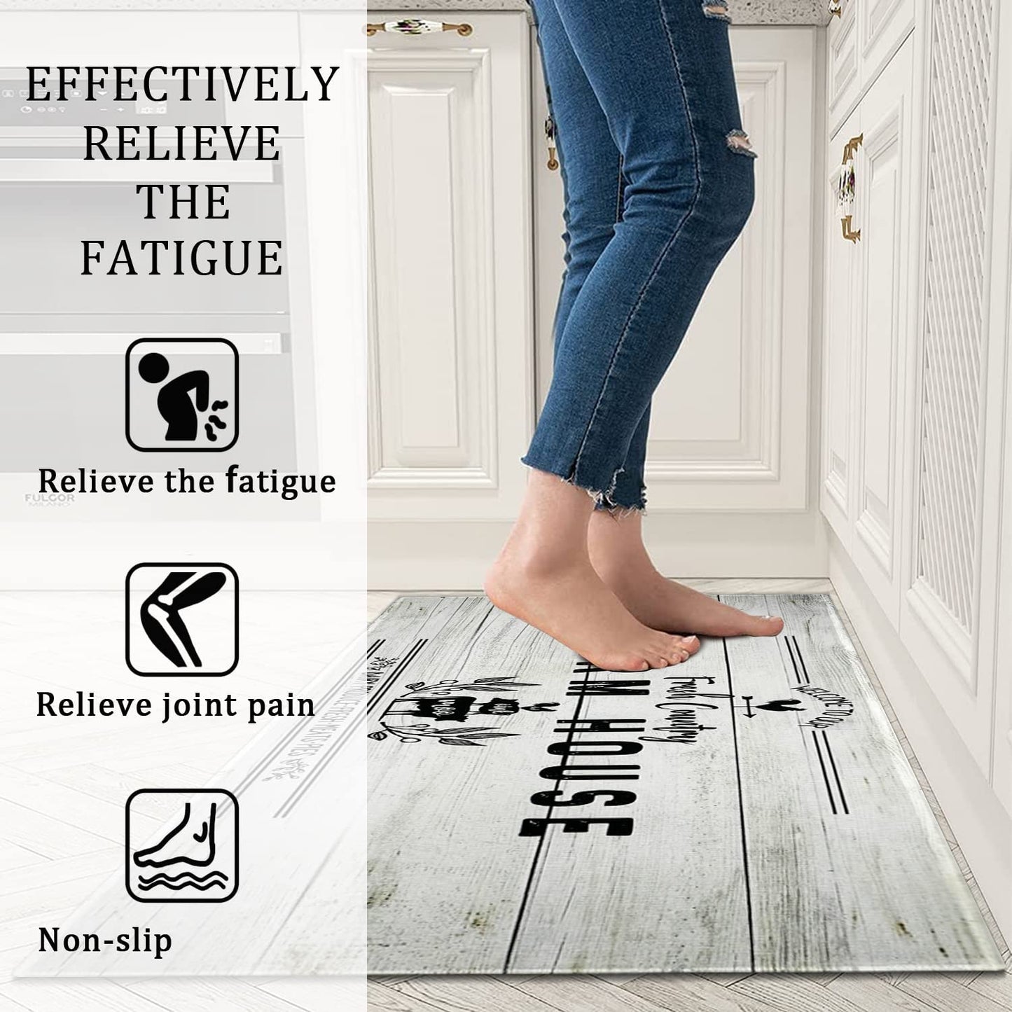 Anti Fatigue Non Slip Waterproof Washable Rug - 17x24+17x48inch Grey