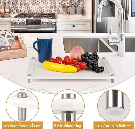 Stone Drying Counter Instant Dry Diatomaceous Earth Sink Caddy Organizer with Stainless Steel Feet (L White)