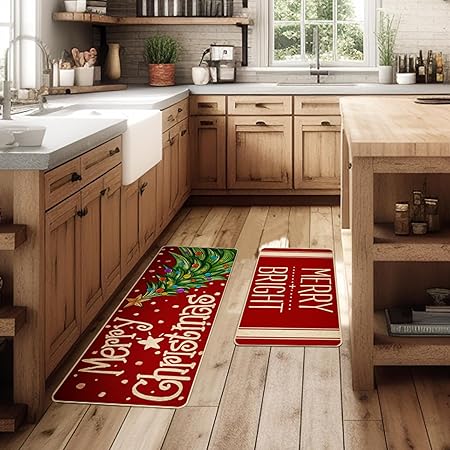 Sets of 2, Non Skid Washable Farmhouse Style Decor for Home Kitchen Floor 17x29 and 17x47 Inch DM108