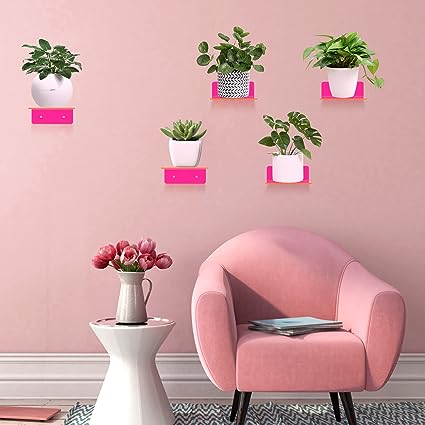 3 Pack Acrylic Floating Shelves for Wall (Pink)