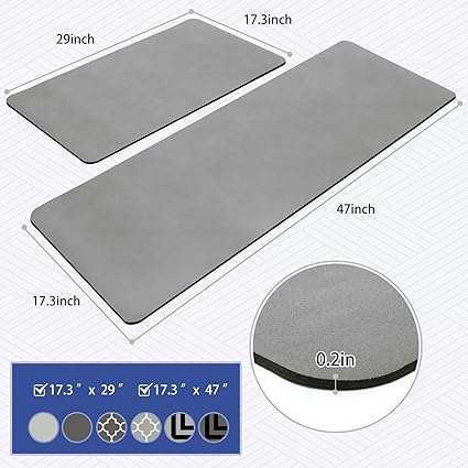 【2 PCS】 Non Skid Kitchen Runner Rug Absorbent Resist Dirt, Kitchen Floor Mat Waterproof Comfort Standing Mat for Kitchen,Home Office,Sink,Laundry（Dark Gray）