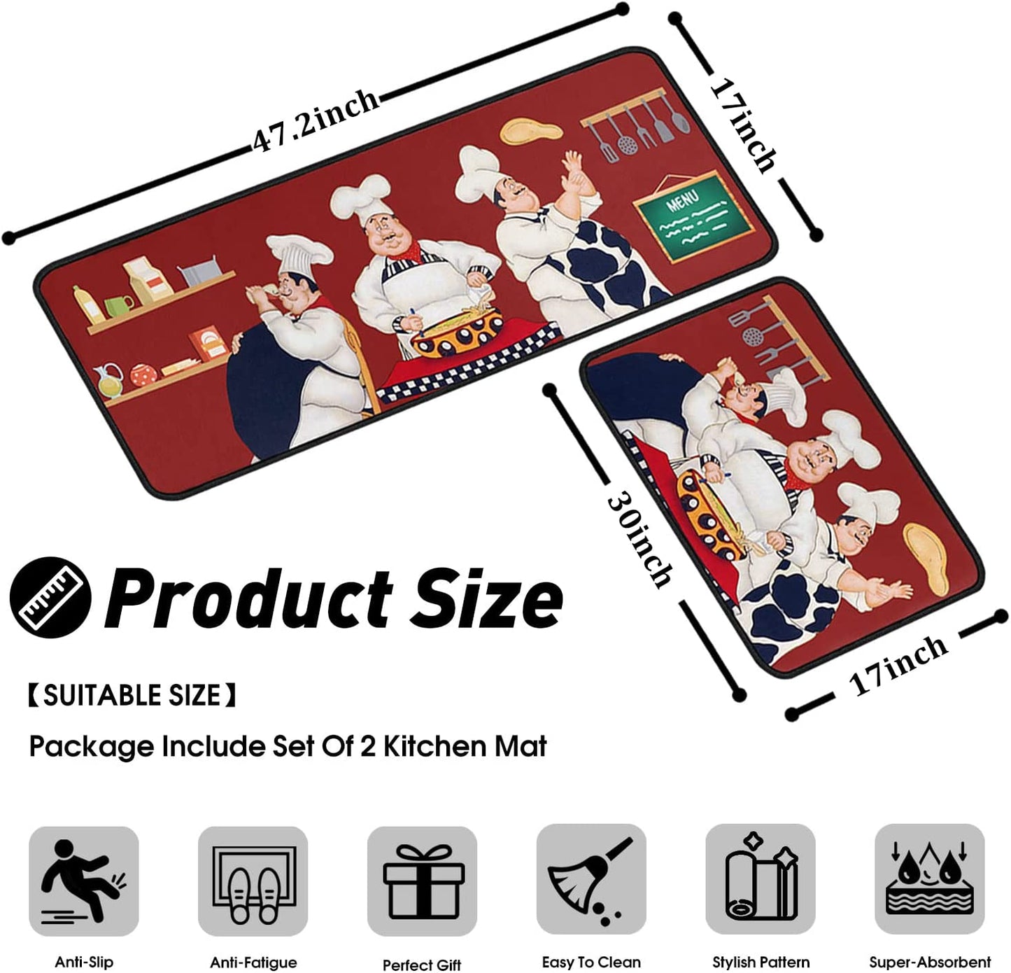 Set of 2 Wine Kitchen Decor Stain Resistant 17 x47.2+17inx30in