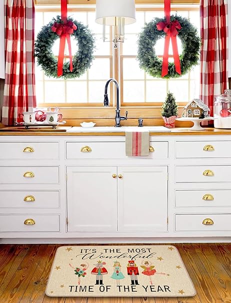 Non Skid Washable Black and White Boho Kitchen Rug Sets of 2, 17x29 and 17x47 Inch
