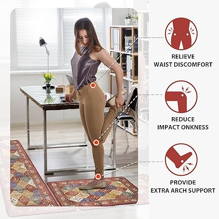 Set of 2 Brown French Country Anti Fatigue Non-Slip Waterproof Comfort Kitchen Mats