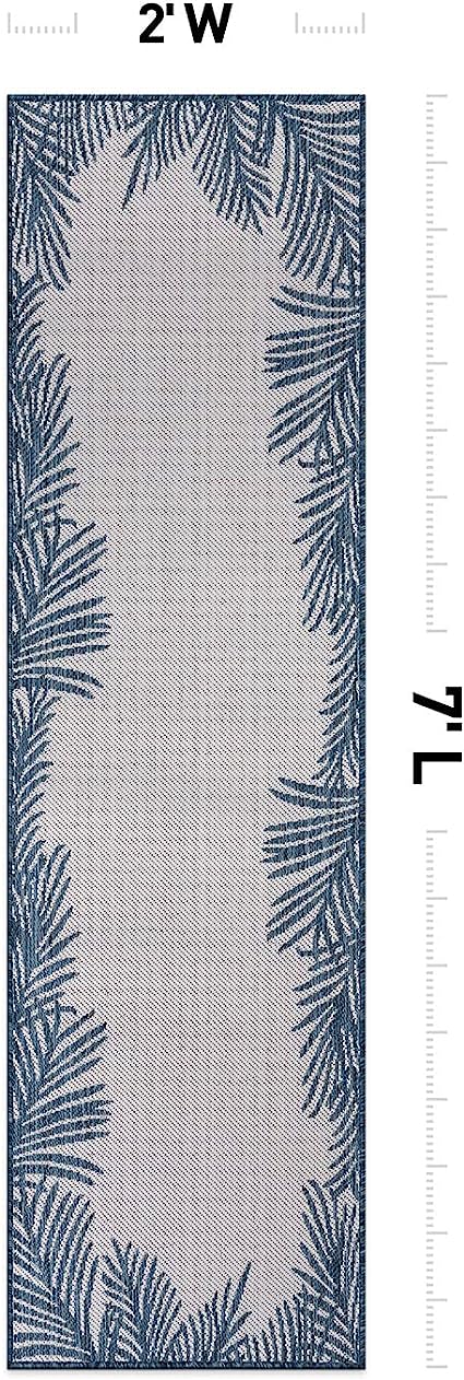 Tropical Floral Palm Leaves Textured Flat Weave Easy Cleaning Outdoor Rugs