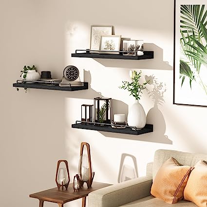 Floating Shelves for Wall Decor (Dark Brown, Set of 3)