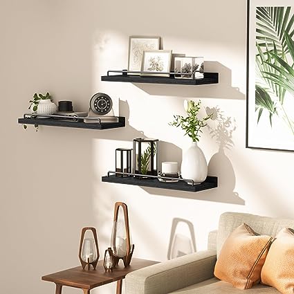 Floating Shelves for Wall Decor Bathroom Shelves Over Toilet, Farmhouse Wall Shelves for Living Room, Bedroom, Picture Frames, Plants, Kitchen (Dark Brown, Set of 3)