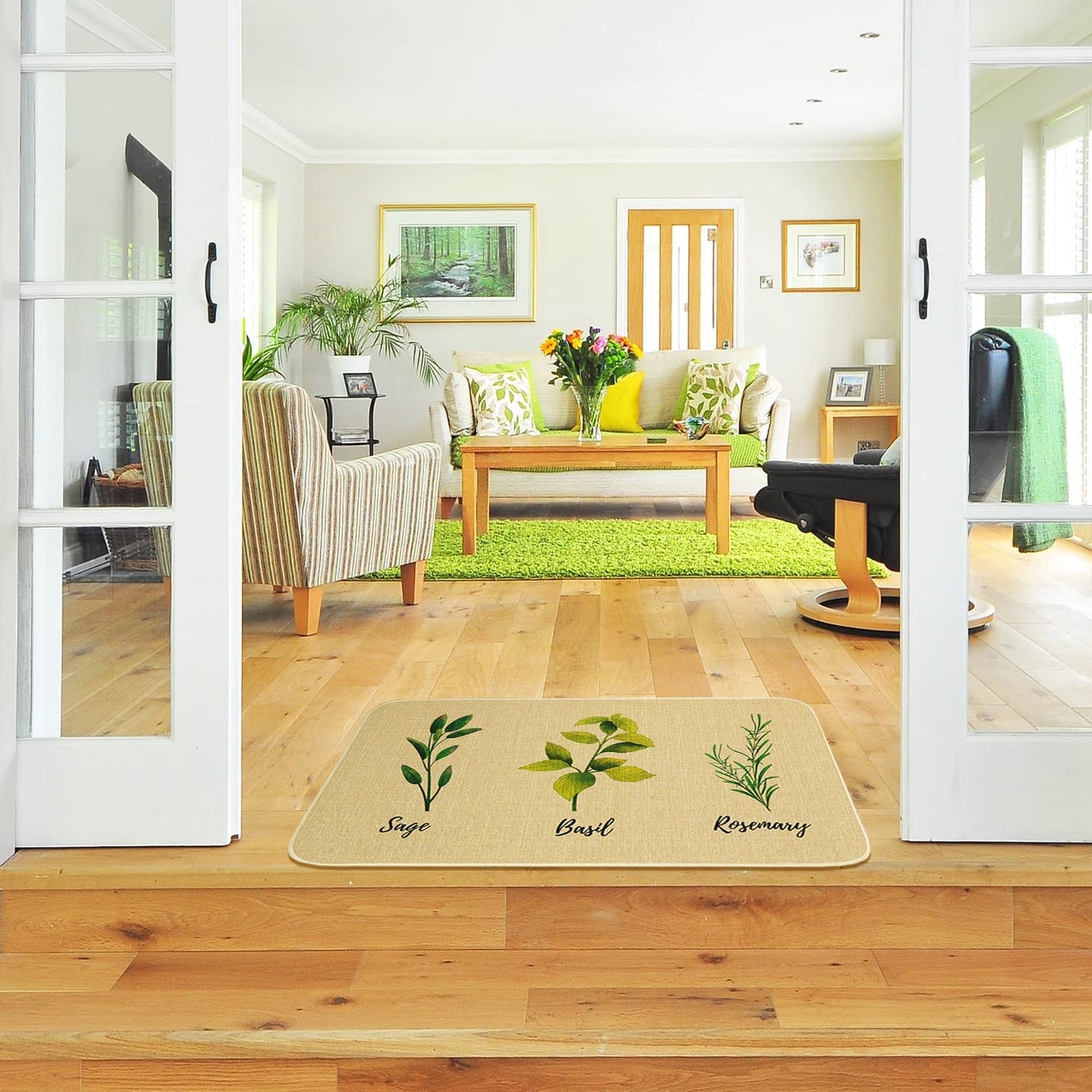 Set of 2- Plant Floral Butterfly Kitchen Rugs with Runner Decor Accessories Things - 17x30 and 17x48 Inch