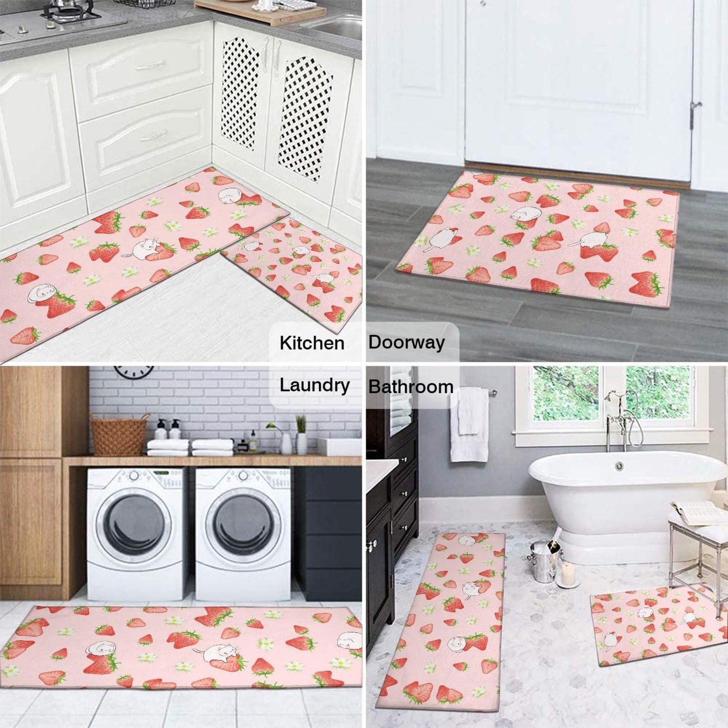 Strawberry Cat Kitchen Mats Set 2 Piece