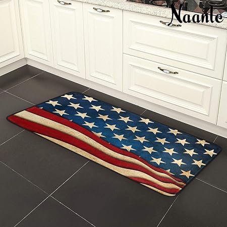 4th of July Anti Fatigue American Flag Non Slip Absorbent Floor Carpet Yoga Mat  (3' in Diameter)