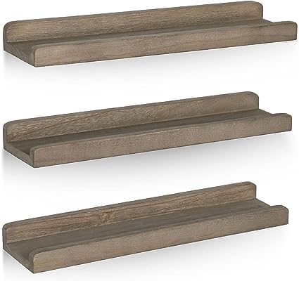 Wood Picture Ledge Shelf Rustic Floating Shelves Set of 3 for Storage and Display 16.9 inch Carbonized Black