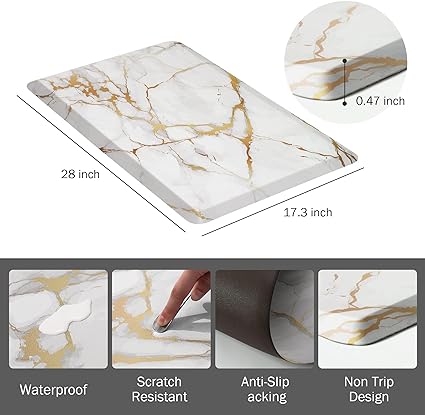 1/2 Inch Thick Anti Fatigue Kitchen Rugs and Mats Cushioned Kitchen Floor Mat Non-Skid Waterproof Kitchen Mats for Standing Desk Office Sink 17.3"x39", White