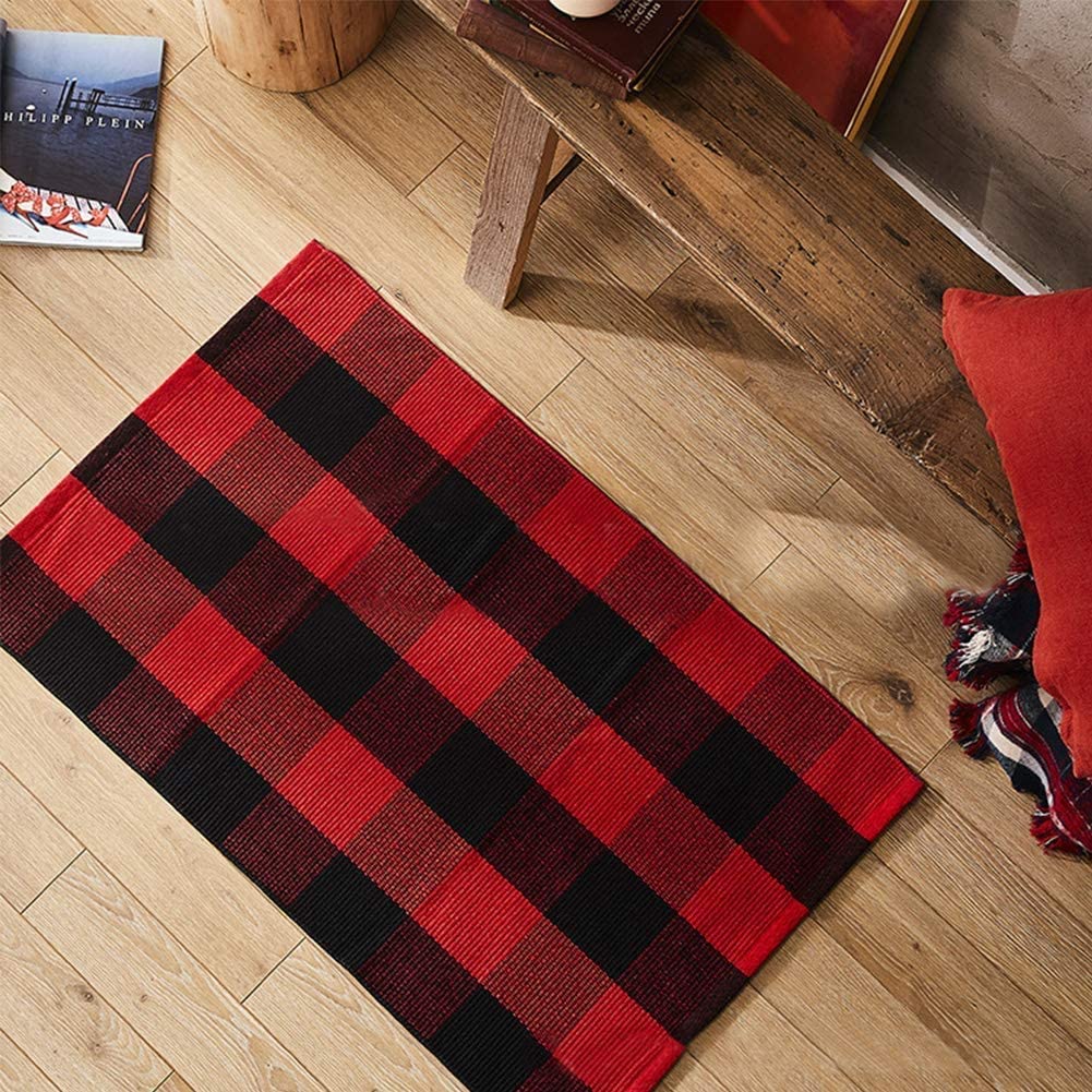 Outdoor Buffalo Plaid Black Red Check Mat