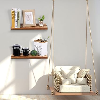 Set of 2 Pine Wood Floating Shelf