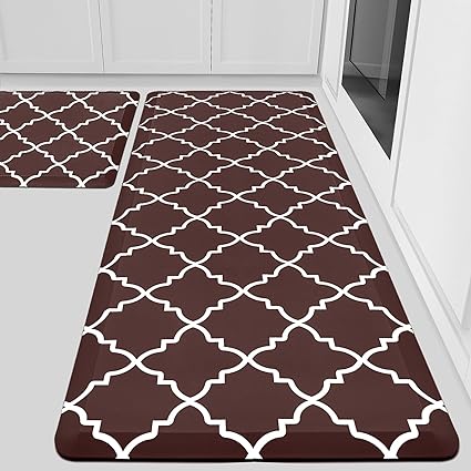 Cushioned Anti Fatigue 2 PCS,1/2 Inch Thick Waterproof Kitchen Rugs Non Skid,PVC Standing Desk Comfort Mat for Kitchen Floor Sink Office Laundry,(17.3"x29"+17.3"x47",Black)