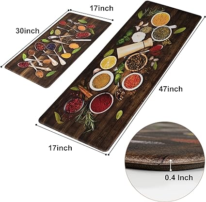 Set 2 Piece Cushioned Anti Fatigue Kitchen Mat Artistic, Rustic Kitchen Rugs and Mats No Skid Washable for Home, Waterproof Floor Comfort Mat PVC, 17" x 47" + 17" x 30"