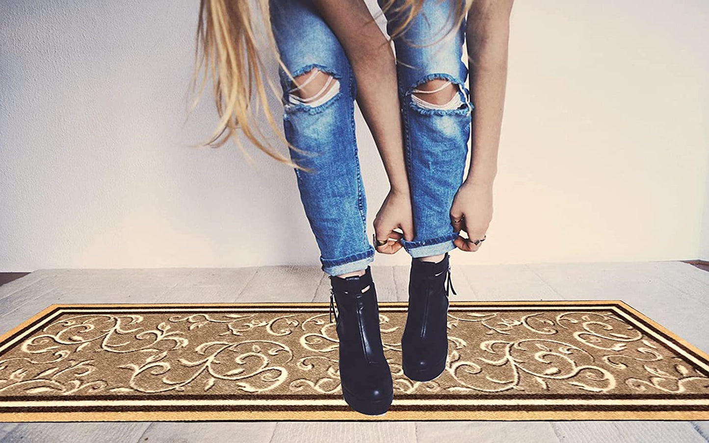 Non Slip Rubber Back  Kitchen Rug Anti Slip Stair Treads (Red, Runner (20" x 59"))