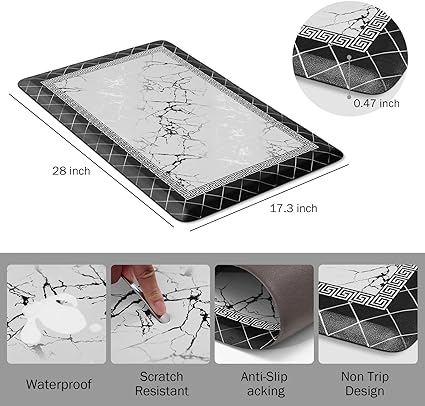 1/2 Inch Thick Anti Fatigue Kitchen Rugs and Mats Cushioned Kitchen Floor Mat Non-Skid Waterproof Kitchen Mats for Standing Desk Office Sink 17.3"x39", White