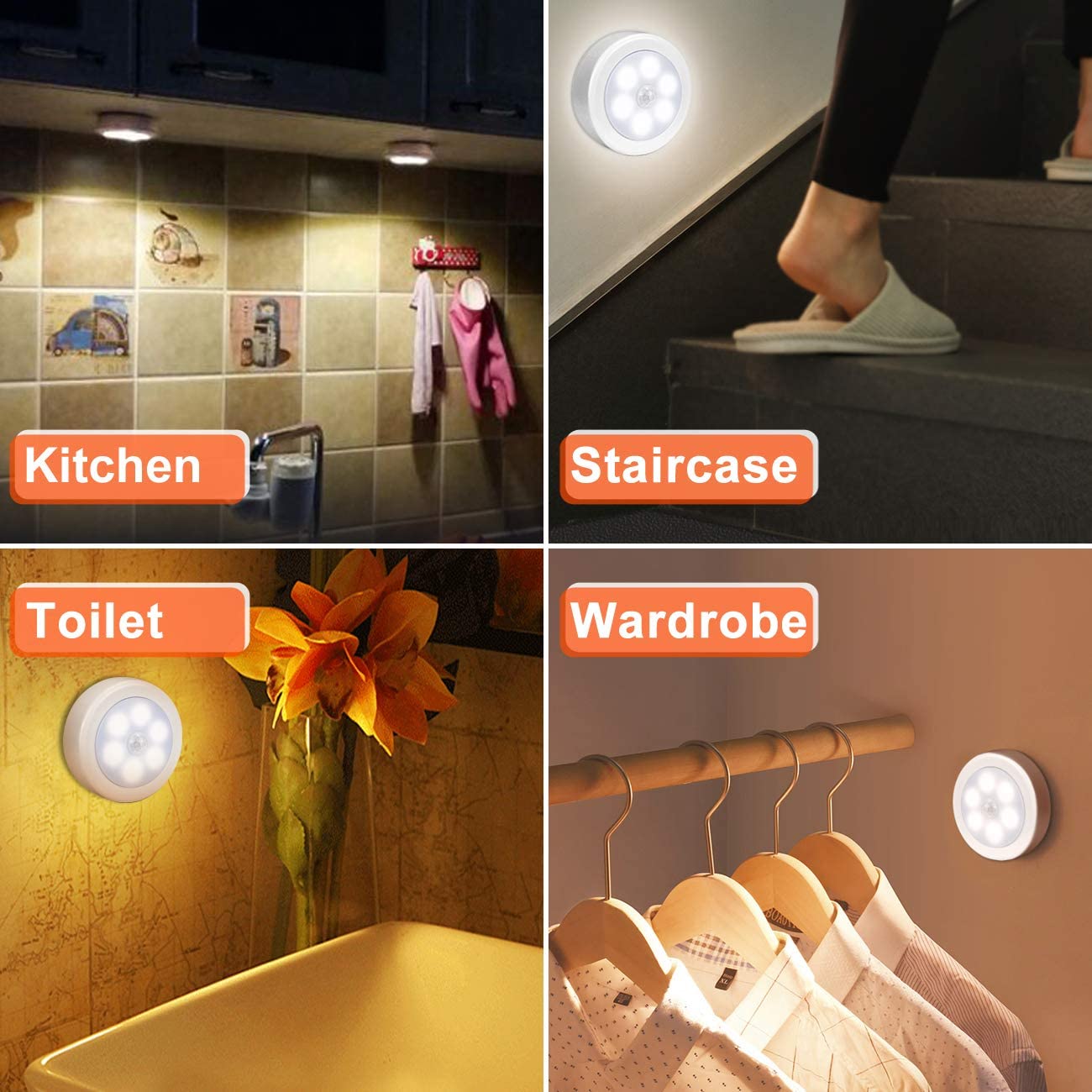3Packs Motion Sensor Light Indoor,LED Closet Lights,Night Light Battery Powered (Cool White)