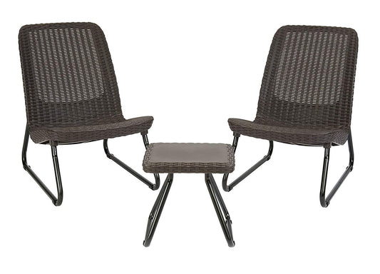 All Weather Outdoor Patio Garden Conversation Chair & Table Set - 3 Pc