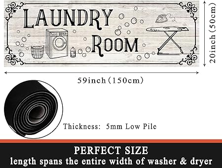 Laundry Room Rug 20"X59", Farmhouse Runner Rug Non Slip Waterproof Laundry Room Mat Floor Carpet for Kitchen, Washhouse, Mudroom