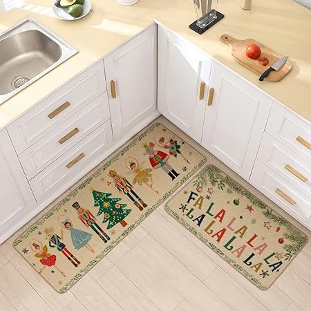 Non Skid Washable Black and White Boho Kitchen Rug Sets of 2, 17x29 and 17x47 Inch