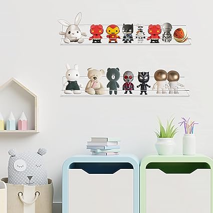 36 Inches Floating Shelves Wall Mounted Clear Acrylic Shelves for Figures, Invisible Floating Bookshelf for Kids and Nursery, 2 Pack (5MM Thick)