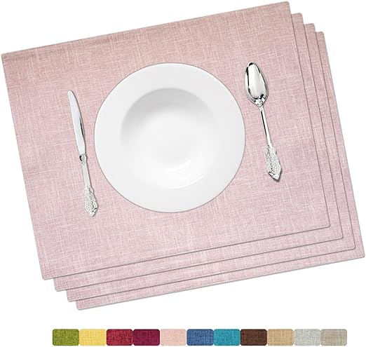 Placemat Set-Washable Elegant Table Mats for Dining Heat-Resistant Cloth Table. 13x19 - Pink