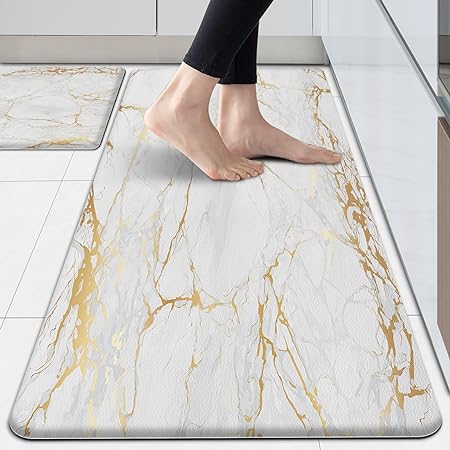 Anti Fatigue Cushioned Marble Gold Kitchen Accessories Non-Skid & Waterproof Standing Desk Mat for Floor Office, Sink, Laundry