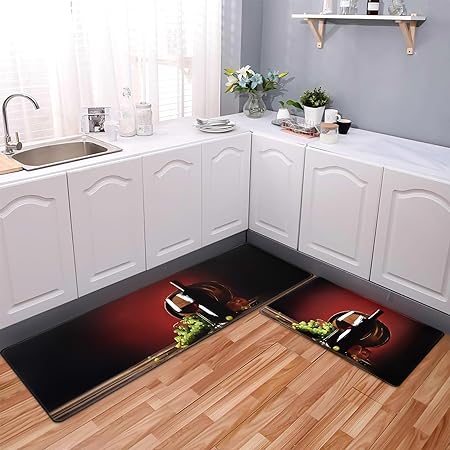 2 PCS Floral Cushioned Anti-Fatigue Kitchen Rugs, Kitchen Mats for Kitchen Floor Laundry Office