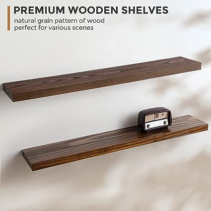 Rustic Solid Wood Wall Shelf Set of 2 - 24"D x 6.7"W x 1.4"H - Dark Walnut Color