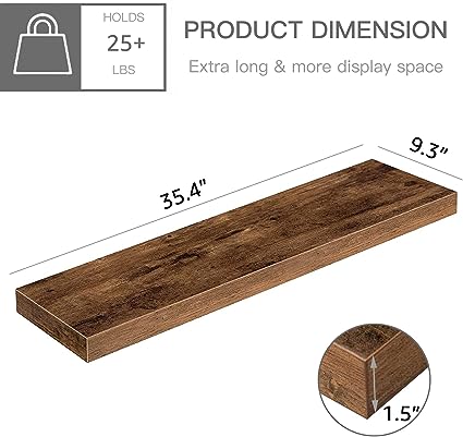 Set of 2 Farmhouse Decor Small 16 inch Floating Shelves Rustic Brown (008-40BN)